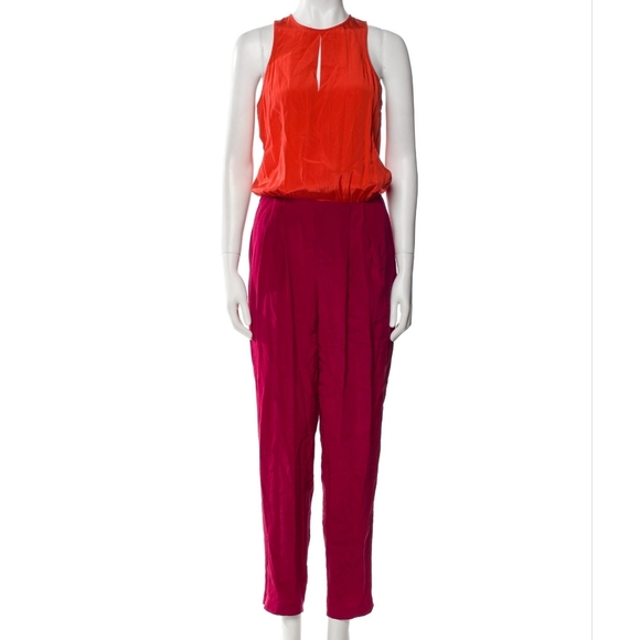 Tibi Silk Crew Neck Colorblock Two Tones Feminine Women's Jumpsuit Size 2 - Picture 2 of 16